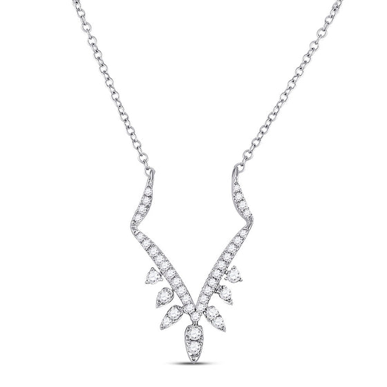 14k White Gold Womens Round Diamond Modern-V Fashion Necklace 1/4 Cttw