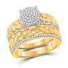 10k Yellow Gold His Hers Round Diamond Nugget Cluster Matching Wedding Set 3/8 Cttw