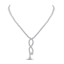 18kt White Gold Womens Round Diamond Teardrop Dangle Cluster Necklace 7-7/8 Cttw