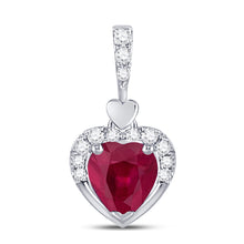  10k White Gold Womens Heart Synthetic Ruby Fashion Pendant 1/2 Cttw