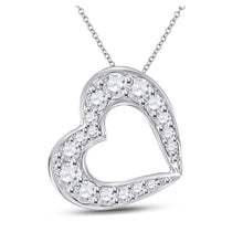  10k White Gold Womens Round Diamond Outline Heart Pendant 1/6 Cttw