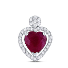  10k White Gold Womens Heart Ruby Diamond Fashion Pendant 1-1/2 Cttw