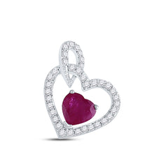  10k White Gold Womens Heart Ruby Diamond Fashion Pendant 3/4 Cttw