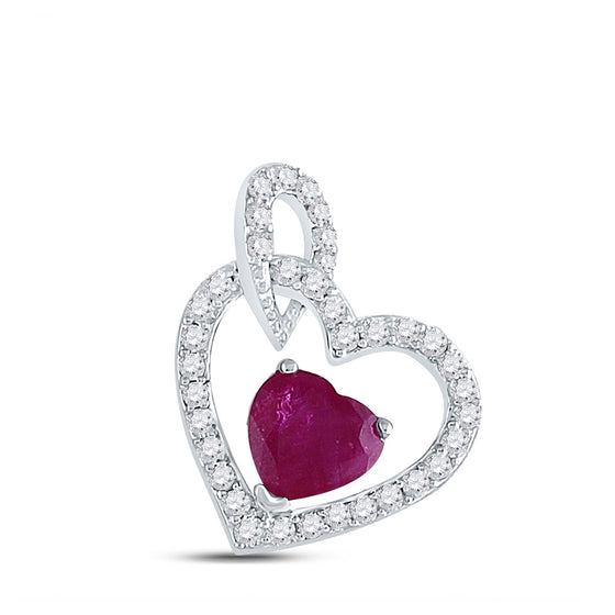 10k White Gold Womens Heart Ruby Diamond Fashion Pendant 3/4 Cttw