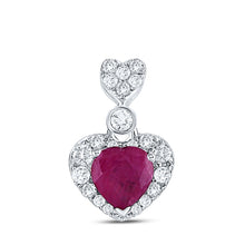  10k White Gold Womens Heart Ruby Diamond Fashion Pendant 3/8 Cttw