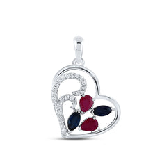  10k White Gold Womens Pear Ruby Blue Sapphire Diamond Heart Pendant 1 Cttw