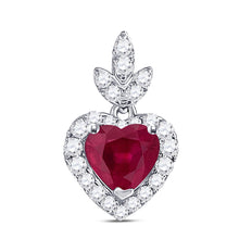  10k White Gold Womens Heart Ruby Diamond Fashion Pendant 3/4 Cttw