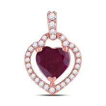  10k Rose Gold Womens Heart Synthetic Ruby Solitaire Pendant 1-1/2 Cttw