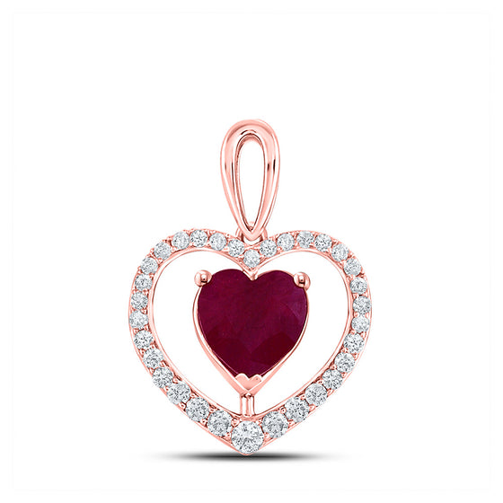 10k Rose Gold Womens Heart Synthetic Ruby Fashion Pendant 1-1/4 Cttw