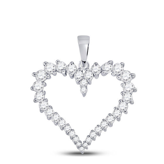 14k White Gold Womens Round Diamond Outline Heart Pendant 3/4 Cttw