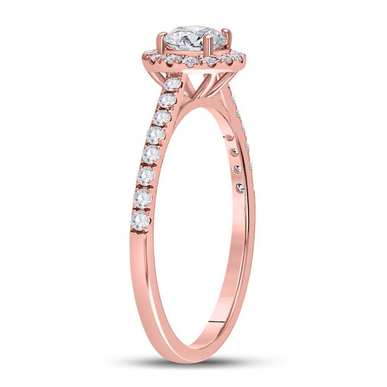 14k Rose Gold Round Diamond Halo Bridal Wedding Engagement Ring 3/4 Cttw