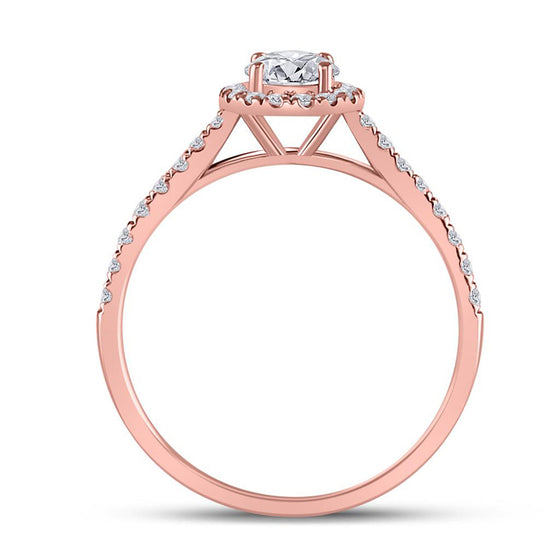 14k Rose Gold Round Diamond Halo Bridal Wedding Engagement Ring 3/4 Cttw