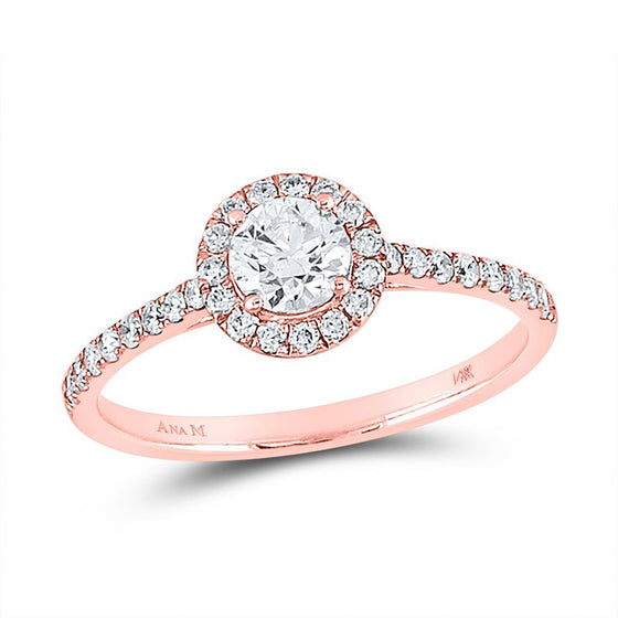 14k Rose Gold Round Diamond Halo Bridal Wedding Engagement Ring 3/4 Cttw