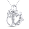 10k White Gold Womens Round Diamond Double Heart Pendant 1/6 Cttw