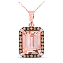  10k Rose Gold Womens Emerald-cut Morganite Solitaire Brown Diamond Pendant 2-3/4 Cttw