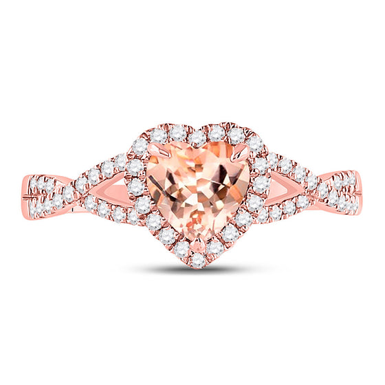 10k Rose Gold Womens Heart Morganite Diamond Fashion Ring 1-1/4 Cttw