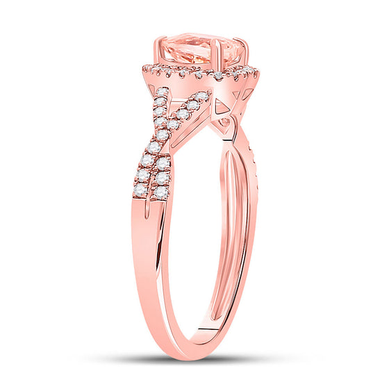 10k Rose Gold Womens Heart Morganite Diamond Fashion Ring 1-1/4 Cttw