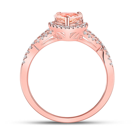 10k Rose Gold Womens Heart Morganite Diamond Fashion Ring 1-1/4 Cttw