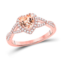  10k Rose Gold Womens Heart Morganite Diamond Fashion Ring 1-1/4 Cttw