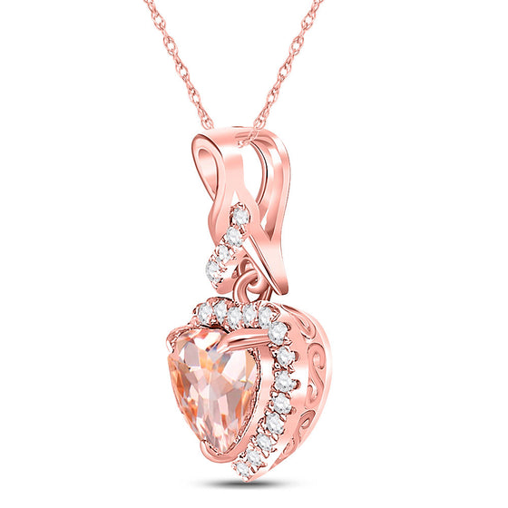 10k Rose Gold Womens Heart Morganite Diamond Fashion Pendant 1 Cttw