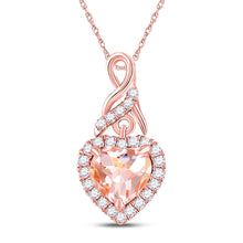  10k Rose Gold Womens Heart Morganite Diamond Fashion Pendant 1 Cttw