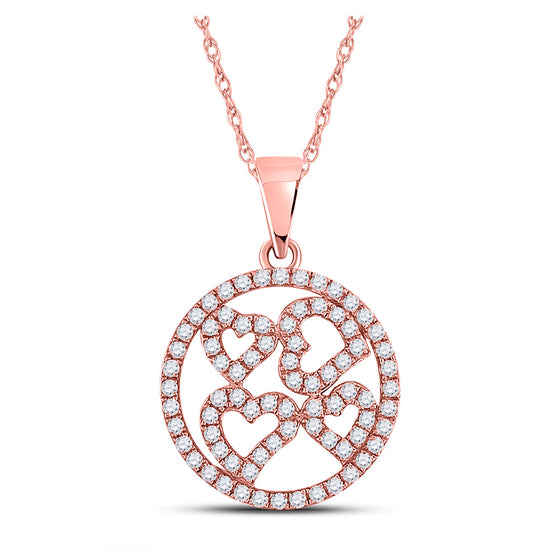 10k Rose Gold Womens Round Diamond Heart Circle Pendant 1/2 Cttw