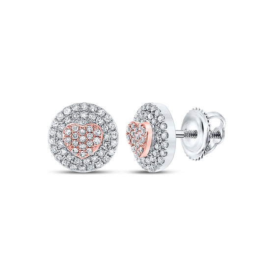 10k Two-tone Gold Womens Round Diamond Heart Earrings 1/2 Cttw