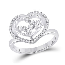  10k White Gold Womens Round Diamond Scattered Heart Ring 1/3 Cttw
