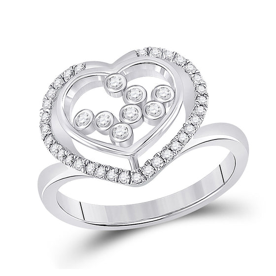10k White Gold Womens Round Diamond Scattered Heart Ring 1/3 Cttw