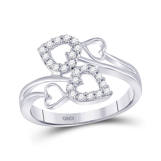 10k White Gold Womens Round Diamond Fashion Heart Ring 1/4 Cttw