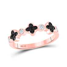  10k Rose Gold Womens Round Black Color Enhanced Diamond Clover Band Ring 1/4 Cttw