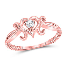  10k Rose Gold Womens Round Diamond Heart Solitaire Ring 1/10 Cttw