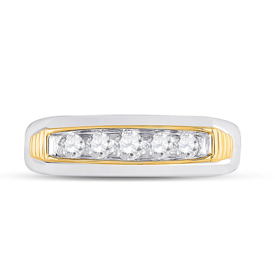 10k Two-tone Gold Mens Round Diamond Single Row Band Ring 1/2 Cttw