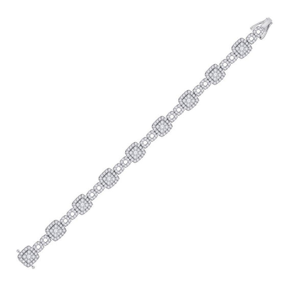 14k White Gold Womens Round Diamond Square Link Bracelet 5-3/4 Cttw