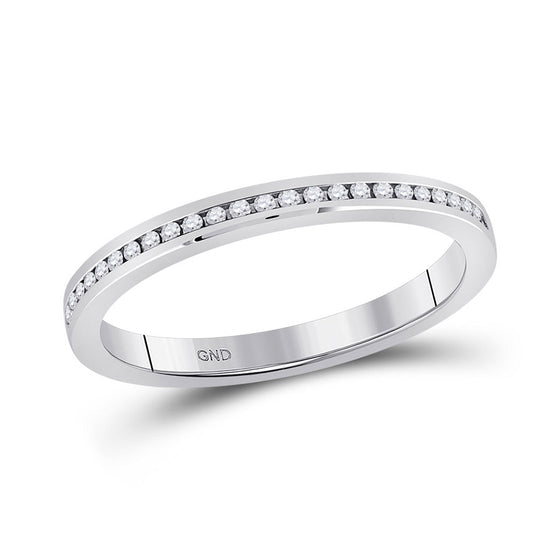14k White Gold Womens Round Diamond Single Row Band Ring 1/10 Cttw