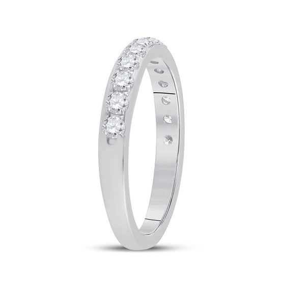 14k White Gold Womens Round Diamond Wedding Single Row Band 1/2 Cttw