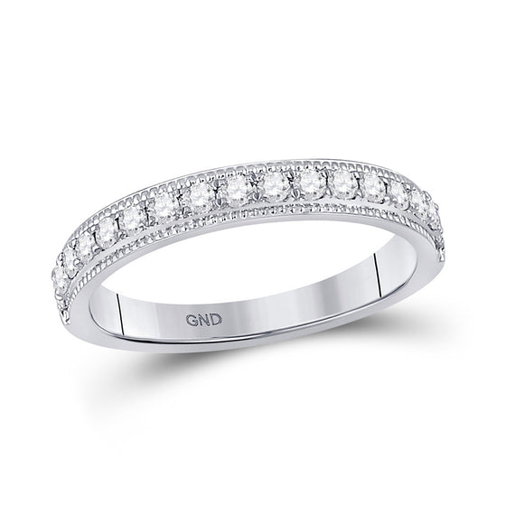 14k White Gold Womens Round Diamond Wedding Single Row Band 1/3 Cttw