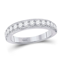  14k White Gold Womens Round Diamond Wedding Single Row Band 3/4 Cttw