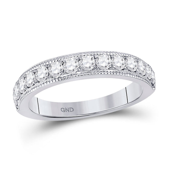 14k White Gold Womens Round Diamond Wedding Single Row Band 3/4 Cttw