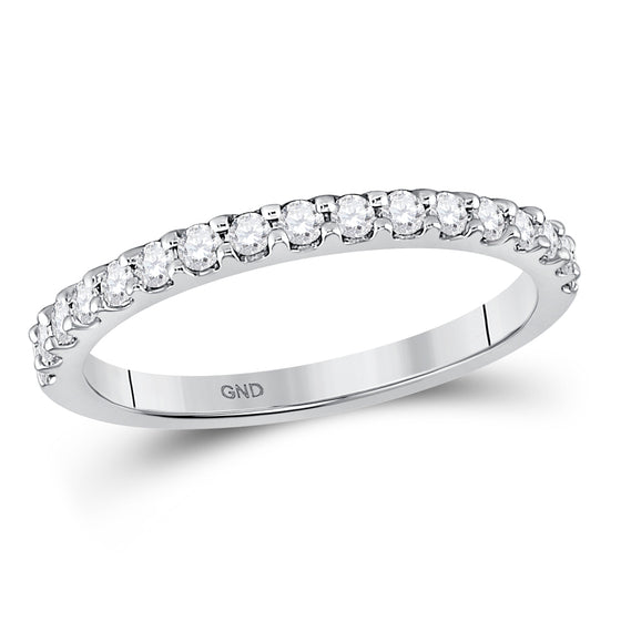 14k White Gold Womens Round Diamond Wedding Single Row Band 1/3 Cttw