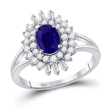  14k White Gold Womens Oval Blue Sapphire Diamond Solitaire Ring 1-1/3 Cttw