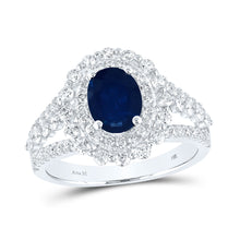  14k White Gold Womens Oval Blue Sapphire Solitaire Diamond Ring 2-1/3 Cttw