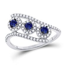  14k White Gold Womens Round Blue Sapphire Fashion 3-stone Ring 5/8 Cttw