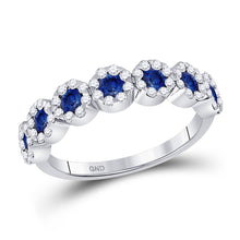 14k White Gold Womens Round Blue Sapphire Diamond Band Ring 1-1/5 Cttw