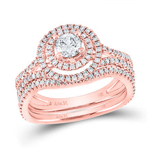  14k Rose Gold Round Diamond Bridal Wedding Ring Band Set 1 Cttw