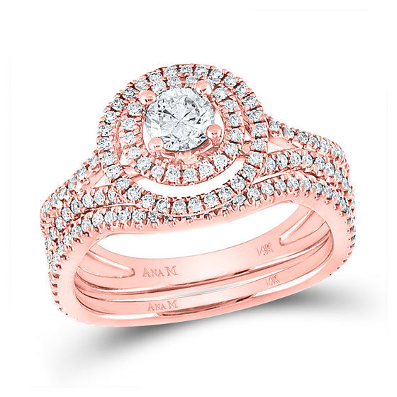 14k Rose Gold Round Diamond Bridal Wedding Ring Band Set 1 Cttw