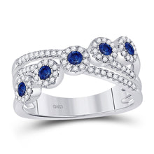  14k White Gold Womens Round Blue Sapphire Crossover Band Ring 1/2 Cttw