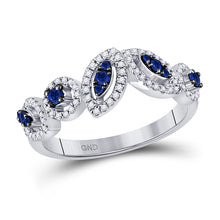  14k White Gold Womens Round Blue Sapphire Band Ring 1/2 Cttw