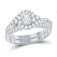  14k White Gold Emerald Diamond Bridal Wedding Ring Band Set 1-1/4 Cttw