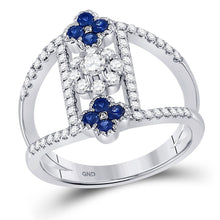  14k White Gold Womens Round Blue Sapphire Diamond Fashion Ring 7/8 Cttw